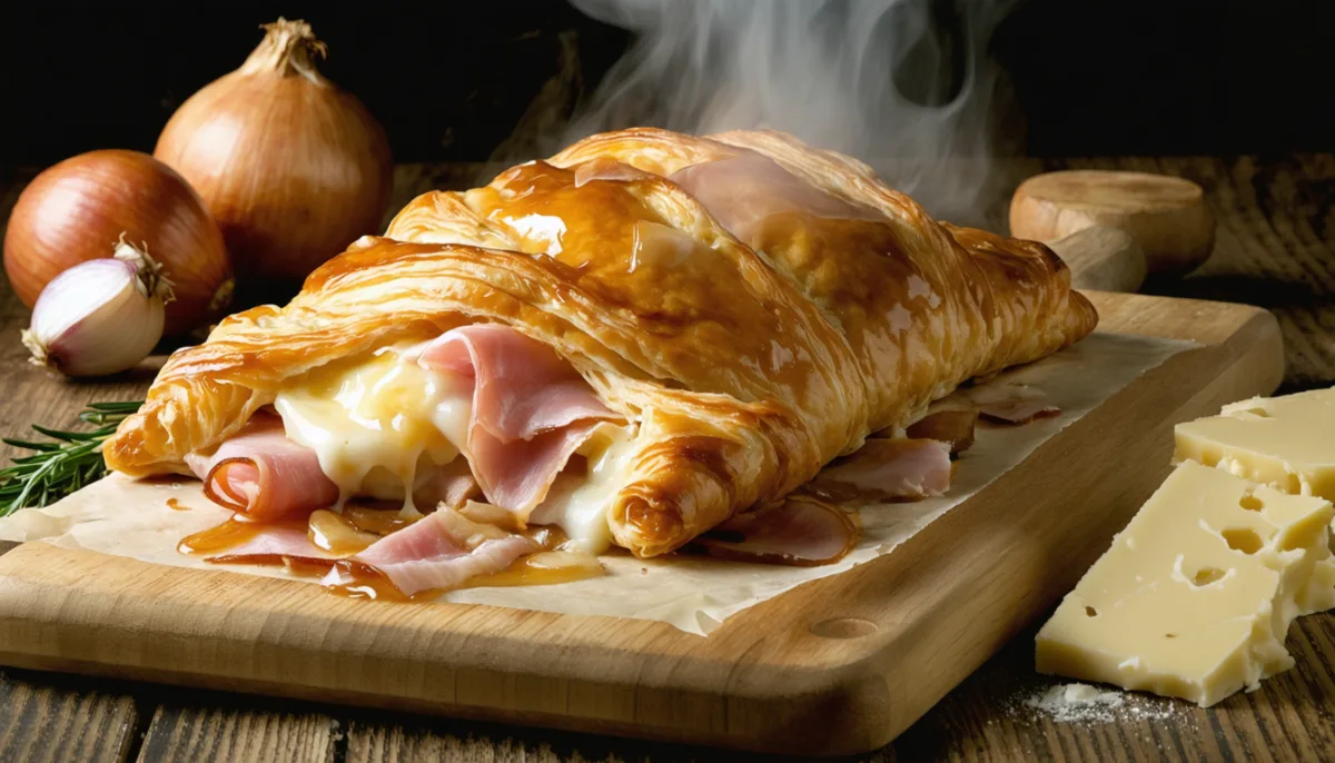 découvrez la recette gourmande du feuilleté camembert-jambon-oignons, une préparation généreuse et savoureuse qui séduira toute votre famille.
